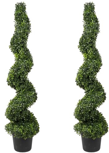 Best Artificial – Lot de 2 arbustes toujours verts, buxus décoratifs taillés en spirale, hauteur 120 cm