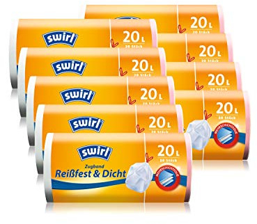 Swirl Zugband-Müllbeutel, 20 Liter, 9 Rollen mit je 20 Beuteln, Weiß