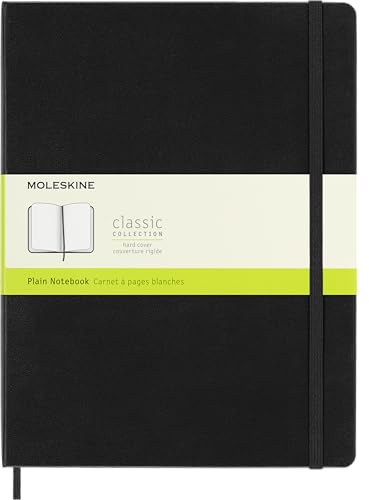Moleskine Classic Notebook, Taccuino con Pagine Bianche, Copertina Rigida e Chiusura Elastica, Formato XL 19 x 25 cm, Colore Nero, 192 Pagine