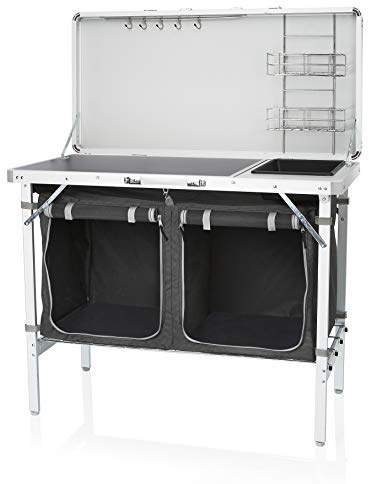 Campart Campingküche Granada, mit Spülbecken un Windschutz, 2 Hauptfächern, weiß/Schwarz, KI-0757