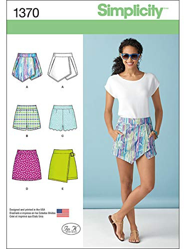 Enkelt sömnadsmönster 1370: Damshorts, Skort och kjol, storlek P5, papper, vit, (12-14-16-18-20)