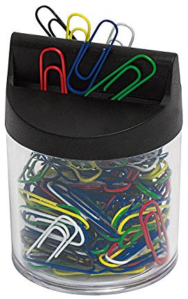 Wedo 2705199 Klammernspender (mit Magnet rund gefüllt, 125 Büroklammern) transparent