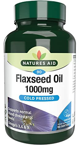 Natures Aid Flaxseed Oil 1000mg – High Strength Omega-3 Softgels – Supports Heart & Brain Function – Vegan, Non-GMO, Gluten-Free – Cold Pressed Essential Fatty Acids – 90 Capsules