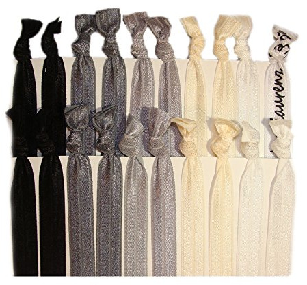 Kenz Laurenz Hair Ties Ponytail Holders - 20 Pack - Black Ombre No Crease Ouchless Elastic Styling Accessories Pony Tail Holder Ribbon Bands