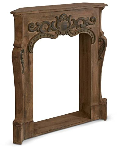 Loberon Kaminkonsole Emporia braun - Deko aus Lasiertem Tannenholz - Detaillierte Ornamente aus Polyresin - Handgefertigt - Landhausstil