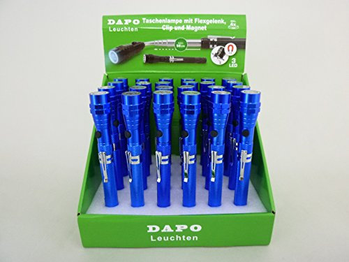 LED-Taschenlampen 24 x in Displaybox für Wiederverkäufer, mit Teleskop, Magneten, Flexarm und Clip, blau, Inspektionslampen