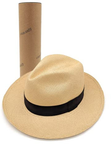 Equal Earth New Genuine Panama Hat Rolling Folding Quality with Travel Tube - Natural (58cm)