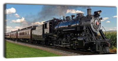 Leinwandbild Panorama Nr. 422 Dampflock 100x40cm, Keilrahmenbild, Bild auf Leinwand, Lokomotive, Zug, Eisenbahn