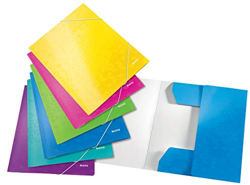 Leitz WOW 3-Klappen-Mappe, 6er Pack, Eckspannermappe für bis zu 150 A4-Blätter, elastischer Verschluss, Dokumentenmappe aus Pappe, Mehrfarbig, 39821099