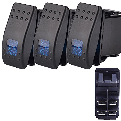E Support™ 3 X Interrupteur Commutateur ¨¤ Bascule LED Bleu 4 broches pour Voiture Marine Moto hors route