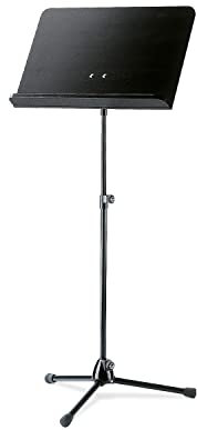 K&M 118/1 Orchester-Notenpult Schwarz – Stufenlos ausziehbarer Notenständer 68 – 121 cm - klappbare Holz-Notenplatte