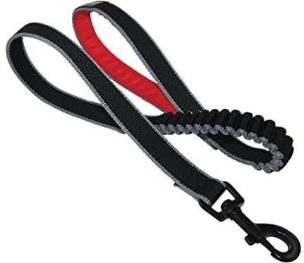 Kurgo Elastische Hundeleine, D-Ring für Zubehör, innen elastisch, leicht zu ziehen, gepolsterter Griff, ca. 122 cm, Schwarz