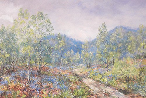 Howard Lithographie de Butterworth – Bois avec jacinthes sauvages et bouleaux