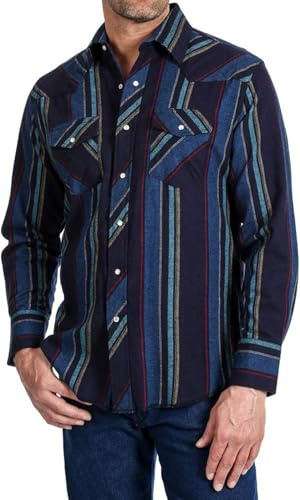 Wrangler Men's Western Flannel Lightweight Stripe Shirt (Colors May Vary), Stripe, Medium