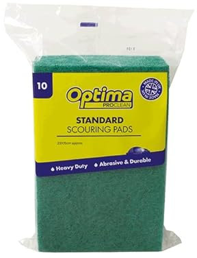 Optima Proclean Standard Flat Scourers, Green (Pack of 10), 12x14 cm, Abrasive Cleaning Pad To Easily Remove Grease and Grime, Trade Favourite For Commercial Kitchens