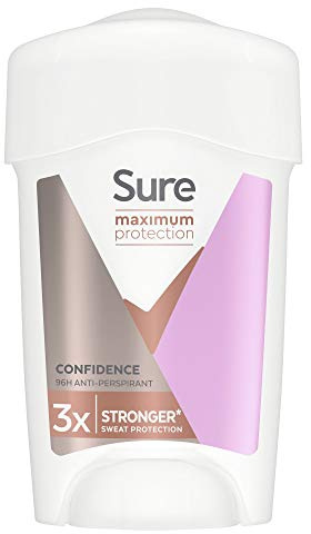 Sure Maximum Protection Confidence Anti-perspirant Cream Stick 96h protection deodorant for 3x stronger* sweat protection 45 ml