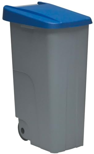 Contenedor de Residuos Reciclo 110L Azul con Tapa Cerrada y Ruedas Grandes – Plástico Resistente, Encajable y Ergonómico, Ideal para Papel y Cartón | Denox