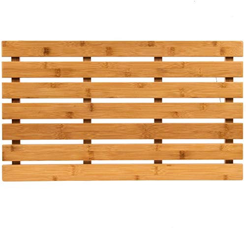 Klass Home Collection Large Bamboo Wooden Bath Mat For Bathroom, Outdoor Shower & Spa, 60 x 35cm Multipurpose Bamboo Duck Board Shower Mat with Anti Slip Rubber Feet For Indoors & Outdoors