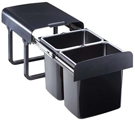 Pattumiera da incasso, 2 contenitori da 16 litri, colore nero, adatta per armadietti a partire da 40 cm di larghezza