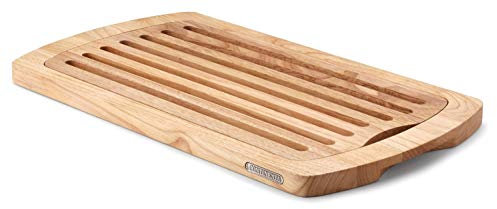 Continenta Brotschneidebrett aus Gummibaumholz, Schneidebrett für Brot mit Krümelgitter, Größe: 45 x 26 x 2 cm