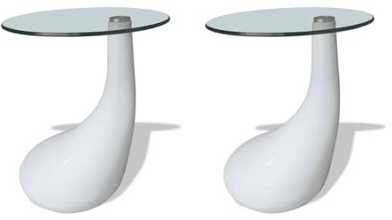 vidaXL Couchtische 2 STK. mit Runder Glasplatte Hochglanz Weiß