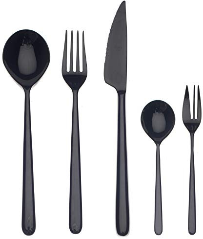 MEPRA Linea Oro Nero Servizio Dolce, 30 Pezzi, Acciaio Inossidabile 18/10, Canna di Fucile