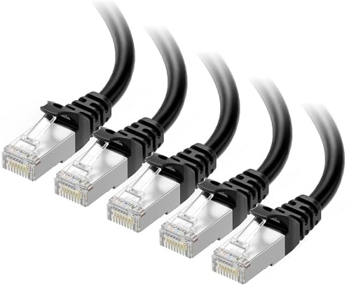 Cable Matters 10Gbps 5-Pack Snagless Shielded Cat 6A Cable, 7ft, Black