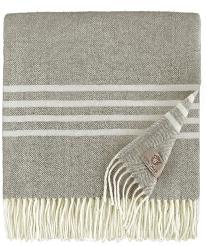 Linen & Cotton Extra Douce et Legere Couverture en Laine Agneau Brooklyn - 100% Laine Merinos, Marron Brun (140 x 200 cm) pour Chambre à Coucher ou Salle de Séjour Plaid de Salon de Lit Hiver Eté