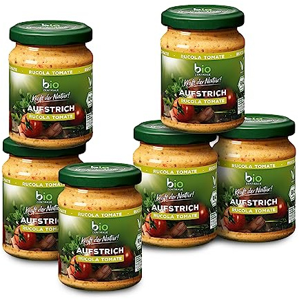 biozentrale Brotaufstrich Rucola Tomate | 6 x 125 g | vegan, gluten- & laktosefrei | fruchtig würzig | Aufstrich auf Basis von Sonnenblumenkernen | lecker auf Brot oder zum Verfeinern von Gerichten