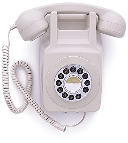 GPO 746 Teléfono fijo retro de pared con pulsación de botones - Cable en espiral, timbre auténtico - Marfil