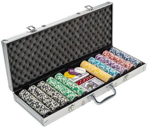 Nexos Trading Pokerkoffer mit 500 abgerundeten Ocean Champion Chips hochwertige Metallkern Jetons 12 g Pokerset mit viel Zubehör Black Jack Texas Holdem