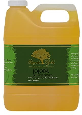 Liquid Gold Inc 32 Fl.oz Premium Golden Jojoba Oil 100% Pure Organic Cold Pressed Unrefined Skin Nail Health Care Moisturizer
