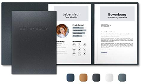 5 Stück 3-teilige Bewerbungsmappen Anthrazit Metallic mit 2 Klemmschienen - Premium-Qualität mit hochwertiger Prägung BEWERBUNG - direkt vom Hersteller STRATAG