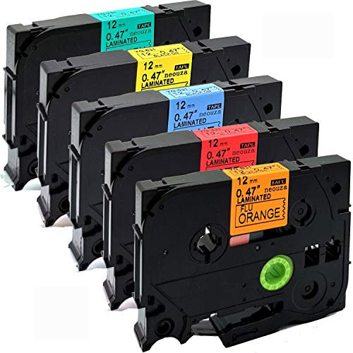 ACD Eitkettenkartuschen-Set kompatibel für Brother P-Touch und TZ, TZe, TZB31, TZ431, TZ531, TZ631, TZ731, 12 mm x 8 m, 5 Kartuschen