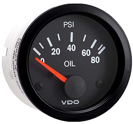 VDO 350104 Vision Style Electrical Oil Pressure Gauge 2 1/16 Diameter, 80 PSI by VDO