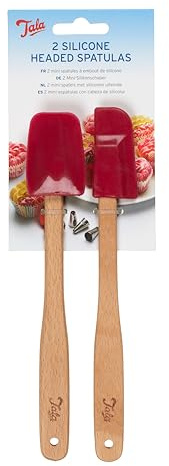 Tala Lot de 2 Mini Spatules en Silicone avec Manche en Bois, Petite Spatule de Cuisine pour Mélanger Racler et Pâtisserie, Tête Flexible pour Bols Pots et Poêles, Compatible Antiadhésif