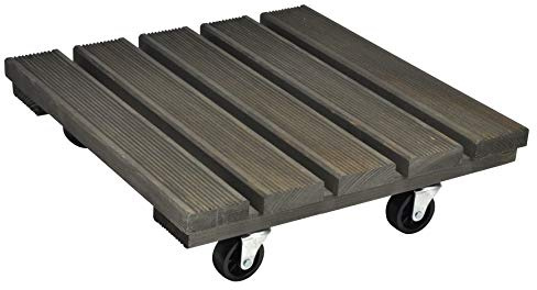 WAGNER Pflanzenroller Vintage 38 x 38 x 10,5 cm I Blumenroller für Außenbereich + Innenbereich I FSC®-Massivholz I Kübelroller aus Holz, grau, geriffelt I Tragkraft 150 kg I Made in EU - 20086201