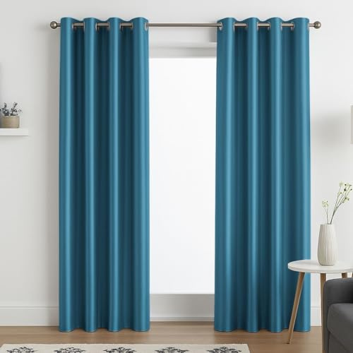 John Aird Luxury Faux Silk Fully Lined Eyelet Curtains (Teal, 168cm Width x 229cm Drop (66x 90)