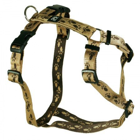 Feltmann Brustgeschirr Soft Nylonband, Beige, Braune Pfötchen, 55-75cm, 20mm