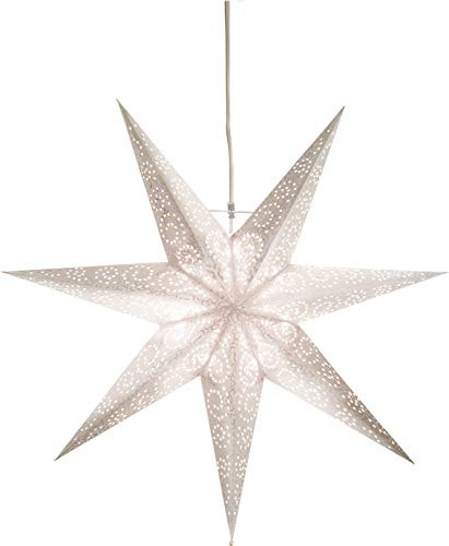 Star Trading Papierstern Weihnachten, Ø 60 cm, Weiss - Adventsstern als Haengelampe mit Ornament-Lochung, Sieben-Zack Weihnachtsstern, Vintage Antik Stil