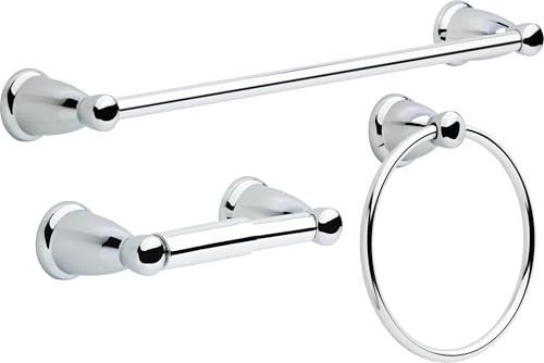 Franklin Brass 3-Piece Polished Chrome Bathroom Set Towel Rack, Ring, Toilet Paper Holder| Kinla Bath Accessories
