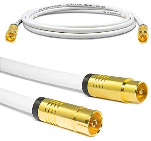 Sterndiscount 20m Antennenkabel TV Kabel Koaxial 5 Fach geschirmt 135dB HDTV Full HD UHD 4K TV-Stecker (gerade) zu TV-Buchse Fernsehkabel DVB-C DVB-T2 Radio DAB - Weiß (20m)