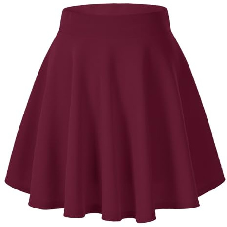 Urban CoCo Women's Basic Versatile Stretchy Flared Casual Mini Skater Skirt (Medium, Wine Red)