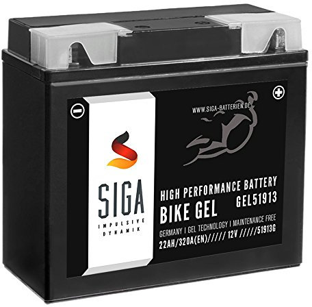SIGA GEL Motorradbatterie 12V 22Ah 320A/EN Batterie 51913 mit ABS GT20H-3 52101 Gel12-19
