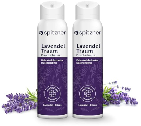 Spitzner Duschschaum – Harmonisierende Wellness-Dusche, sanft reinigender Schaum, hautverträglich und 100% vegan (Lavendel, 150 ml (2er Pack))