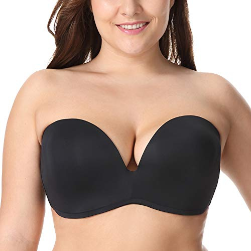 DELIMIRA Donna Reggiseno Senza Spalline a Fascia Multifunzione con Ferretto Supporto Taglie Forti Nero 3G