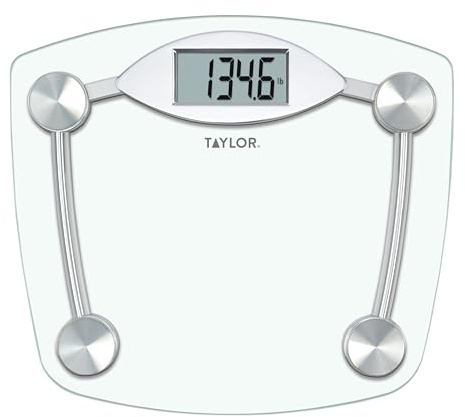 Taylor Digital Bathroom Scale, Body Weight Scale, Instant On and Off, 400 lb Capacity, Sturdy Clear Glass with Chrome-Finish Base
