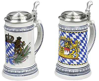 Domex 25634 Bierseidel 'Euler' 0,5l mit Zinndeckel & Bayernwappen (Modell zufällig), Stück:2 Stück