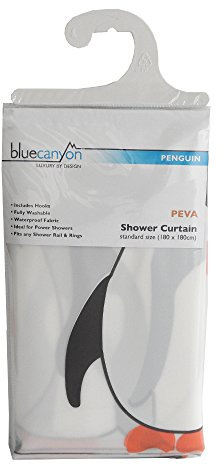 Blue Canyon Penguin Printed Shower Curtains | 100% Peva Shower Curtain | Anti-Bacterial Surface Treatment | Water Repellent| Weighted Hem | 180 X 180cm | 12 Reinforced Eyelets with Hooks (Penguin)