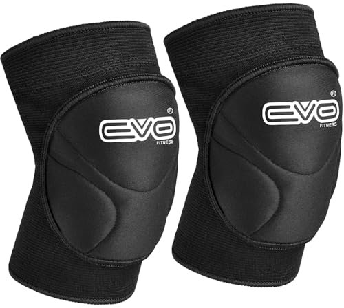 EVO Fitness Knee Pads Brace Support Elasticated Work Knee Protector Guards Cycling Skating MMA Volleyball Martial Arts Kick Boxing Muay Thai Wrestling Protection (Large/XL)